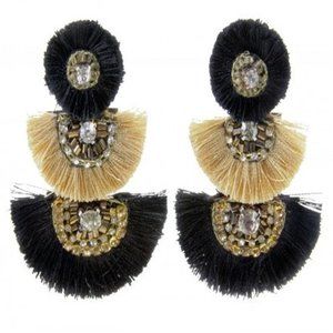 Black and Gold 3 Tier Crescent Tassel Post Earrings~Saints Earrings